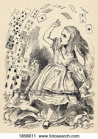 Stock Image - Alice And The Pack Of Cards Illustration By John Tenniel From The Book Alices's Adventures In Wonderland By Lewis Carroll Published 1891. Fotosearch