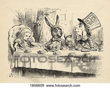 Stock Photo - Alice At The Mad Hatter's Tea Party Illustration By John Tenniel From The Book Alices's Adventures In Wonderland By Lewis Carroll Published 1891. Fotosearch