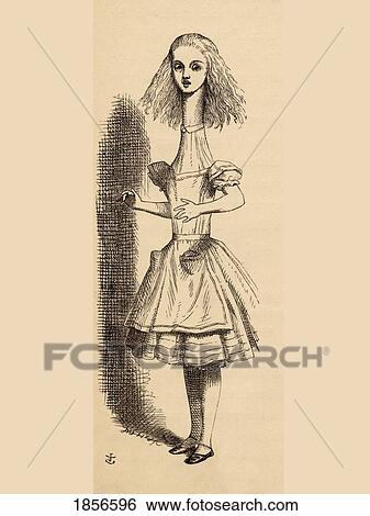 Stock Photograph - Alice Grows Taller Illustration By John Tenniel From The Book Alices's Adventures In Wonderland By Lewis Carroll Published 1891. Fotosearch