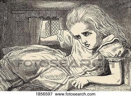 Stock Photo - Alice Grows Too Tall For The Room Illustration By John Tenniel From The Book Alices's Adventures In Wonderland By Lewis Carroll Published 1891. Fotosearch