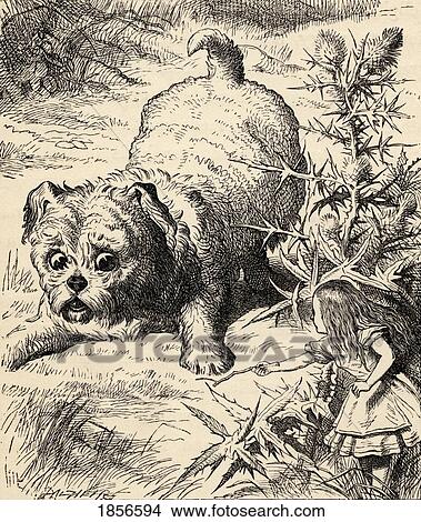 Picture - Alice Shrinks And Meets The Puppy Illustration By John Tenniel From The Book Alices's Adventures In Wonderland By Lewis Carroll Published 1891. Fotosearch