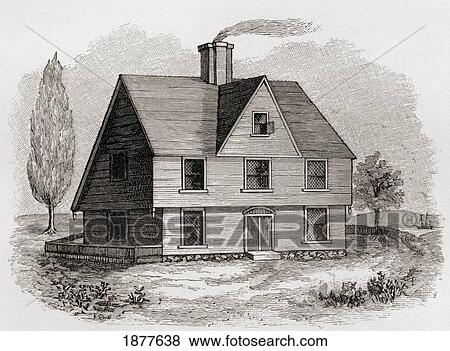 Stock Photo - Allyn House, New Plymouth, North America. Built By One Of The Pilgrim Fathers, Demolished 1826. From The Book Short History Of The English People By J. R. Green Published London 1893.. Fotosearch