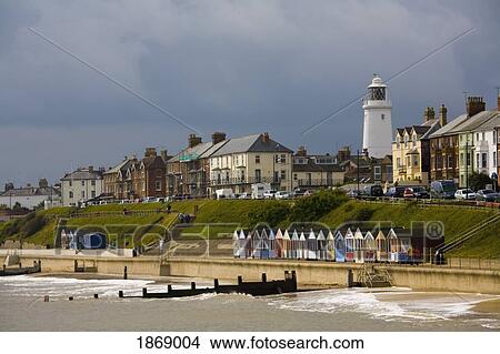 Picture - Along The Coast Of The North Sea With A Concrete Wall As A Sea Defense; Southwold, Suffolk, England. Fotosearch