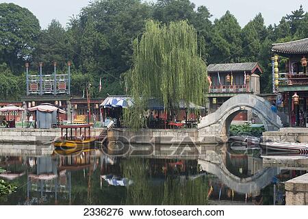 Stock Photograph - Along The Shoreline Of A Tranquil River; Beijing, China. Fotosearch