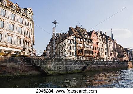 Alsatian Houses On The Quai Des Bateliers By The River Ill, Strasbourg, France View Large Photo Image Picture - Alsatian Houses On The Quai Des Bateliers By The River Ill, Strasbourg, France. Fotosearch
