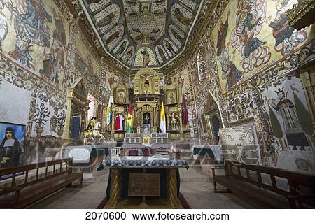 Altarpiece Surrounded By Baroque-Mestizo Frescos Dating To The 17Th Century In Santiago De Curahuara De Carangas Church, The Sistine Chapel Of The Andes, Curahuara De Carangas, Oruro, Bolivia View Large Photo Image Stock Image - Altarpiece Surrounded By Baroque-Mestizo Frescos Dating To The 17Th Century In Santiago De Curahuara De Carangas Church, The Sistine Chapel Of The Andes, Curahuara De Carangas, Oruro, Bolivia. Fotosearch