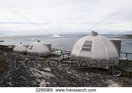 Stock Photography - Aluminium 'igloos' At The Hotel Arctic In Ilulissat On The West Coast Of Greenland, The Most Northerly 4 Star Hotel. Greenland.. Fotosearch