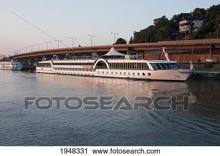 Stock Image - Amadeus Princess on the Danube moored on the dock, Vienna (Wien), Austria. Fotosearch