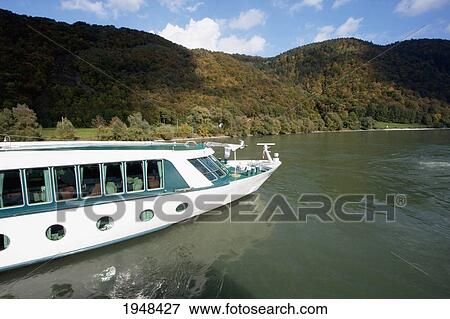 Stock Photo - Amadeus Symphony Cruise boat on the Danube River near Jochenstein, Upper Austria, Austria. Fotosearch