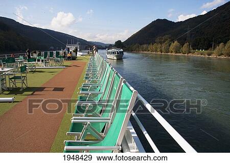 Stock Photo - Amadeus Symphony Cruise boat on the Danube River near Jochenstein, Upper Austria, Austria. Fotosearch
