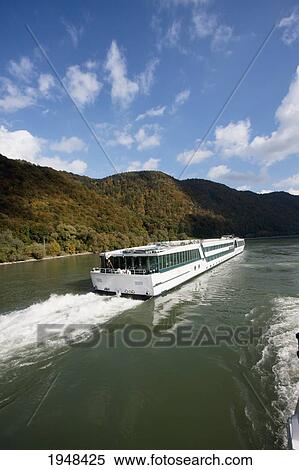 Stock Photography - Amadeus Symphony Cruise boat on the Danube River near Jochenstein, Upper Austria, Austria. Fotosearch