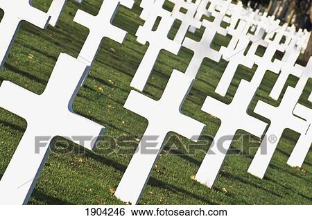 Stock Photograph - American Cemetery, Memorial, Graveyard, At Omaha Beach, Colleville - Sur - Mer, 9387 Crosses, Normandy, France.. Fotosearch