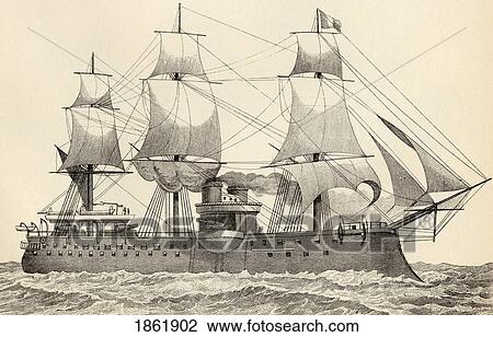 Stock Image - Amiral Duperre 11, 100 Ton Battleship Of French Navy Launched 1879 From The National Encyclopaedia Published By William Mackenzie London Late 19Th Century. Fotosearch
