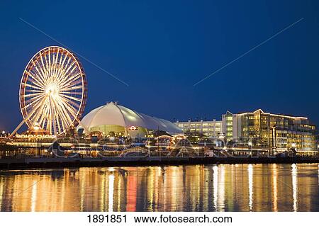 Amusement Park On Navy Pier At Dusk View Large Photo Image Stock Image - Amusement Park On Navy Pier At Dusk. Fotosearch