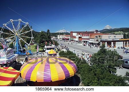 Picture - Amusement Rides And Main Street, Blairmore, Alberta. Fotosearch