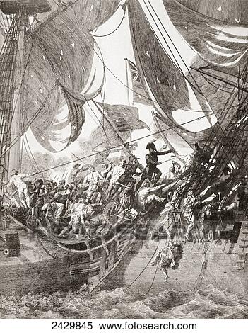 Stock Photography - An 18th century naval battle, French sailors boarding an English vessel. From a contemporary print.. Fotosearch