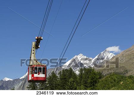 Stock Photo - An Aerial Tram Ride In The Swiss Alps; Zermatt, Valais, Switzerland. Fotosearch