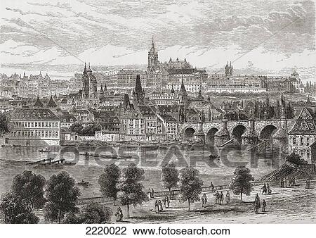An Aerial View Of Prague, Czech Republic In The 19Th Century. From Pictures From The German Fatherland Published C. 1880. View Large Photo Image Stock Image - An Aerial View Of Prague, Czech Republic In The 19Th Century. From Pictures From The German Fatherland Published C. 1880.. Fotosearch