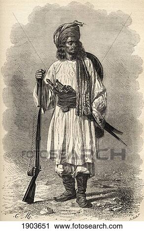Stock Image - An Afghan Soldier In The 19Th Century. From El Mundo En La Mano Published 1878.. Fotosearch