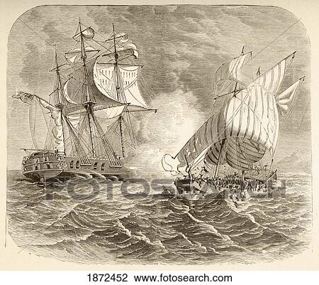 An American Navy Ship Captures An Algerian Pirate Ship Off The Barbary Coast During The First Barbary War 1801 To 1805. View Large Photo Image Stock Image - An American Navy Ship Captures An Algerian Pirate Ship Off The Barbary Coast During The First Barbary War 1801 To 1805.. Fotosearch