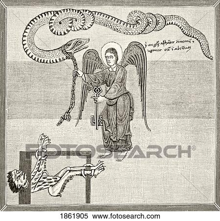 An Angel Holding The Keys Of Hell Enchains The Devil - In The Shape Of A Dragon - In The Pit. After A 12Th Century Miniature From A Commentary On The Apocalypse. From Science And Literature In The Middle Ages By Paul Lacroix Published London 1878 View Large Photo Image Stock Photography - An Angel Holding The Keys Of Hell Enchains The Devil - In The Shape Of A Dragon - In The Pit. After A 12Th Century Miniature From A Commentary On The Apocalypse. From Science And Literature In The Middle Ages By Paul Lacroix Published London 1878. Fotosearch