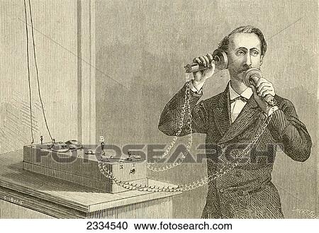 Stock Image - An Early Telephone. From El Museo Popular Published Madrid, 1887. Fotosearch