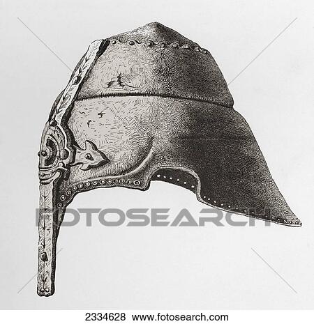 Stock Photo - An Early Twelfth Century Nasal Helmet. From The British Army: It's Origins, Progress And Equipment, Published 1868.. Fotosearch