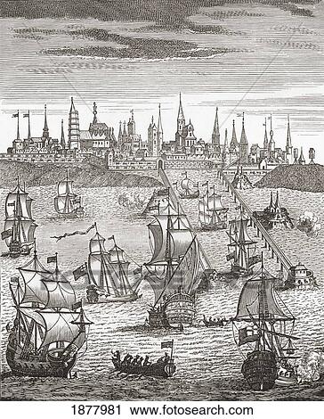 Stock Image - An English Squadron Carrying Troops To Take Possession Of Dunkirk, During The War Of The Spanish Succession, 1701 - 1714. From The Book Short History Of The English People By J. R. Green, Published London 1893. Fotosearch