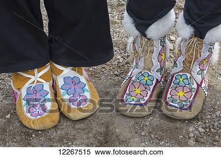 Stock Photography - An example of Gwich'in beading on slippers; Old Crow, Yukon, Canada. Fotosearch