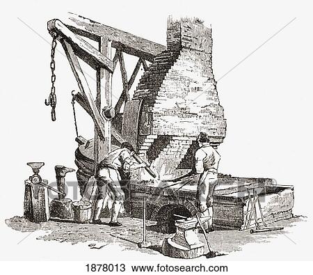 Stock Image - An Iron Foundry In The Early Nineteenth Century. From The Book Short History Of The English People By J. R. Green, Published London 1893. Fotosearch