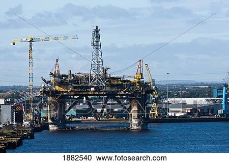 Stock Image - An Oil Rig On River Tyne; South Shields, Tyne And Wear, England. Fotosearch