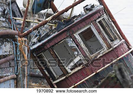 Stock Image - An Old Abandoned Fishing Boat; Salem Isle Of Mull Scotland. Fotosearch