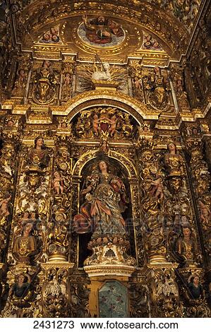 Stock Image - An ornate baroque altar to Saint Ursula in the church of San Francisco; Salvador, Bahia, Brazil. Fotosearch