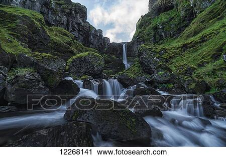 An unnamed stream flows over a cliff face creating a beautiful waterfall after a period of heavy rains; Iceland View Large Photo Image Stock Image - An unnamed stream flows over a cliff face creating a beautiful waterfall after a period of heavy rains; Iceland. Fotosearch