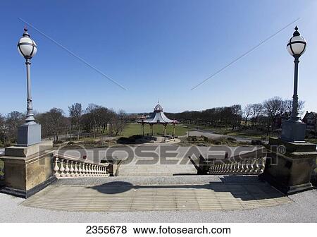Stock Photo - An Urban Park With A Gazebo; South Shields, Tyne And Wear, England. Fotosearch