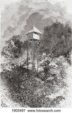 Stock Photo - An Usagaran Granary Barn, Usagara, Tanzania, Central East Africa. From The Book Africa Pintoresca Published 1888.. Fotosearch