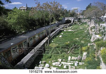 Ancient Agora And Modern Train View Large Photo Image Stock Photo - Ancient Agora And Modern Train. Fotosearch