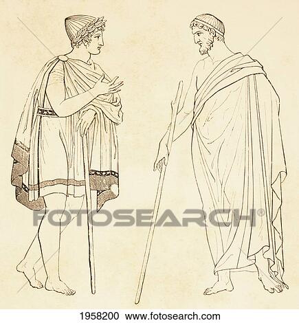 Stock Image - Ancient Athenians Exchanging Philosophical Ideas. From El Mundo Ilustrado, Published Barcelona, 1880.. Fotosearch