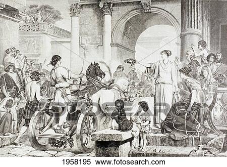 Stock Photography - Ancient Greek Olympic Games. The Winner Of The Chariot Race Is Saluted And Offered The Champion's Crown. After A Work By De Courten. From El Mundo Ilustrado, Published Barcelona, 1880.. Fotosearch