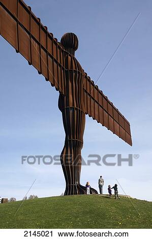 Stock Image - Angel of The North, a monumental steel contemporary sculpture by the artist Anthony Gormley; Gateshead, Tyne and Wear, England. Fotosearch