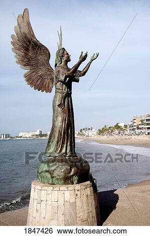 Stock Photograph - Angel Statue On Beach; Puerto Vallarta, Mexico. Fotosearch