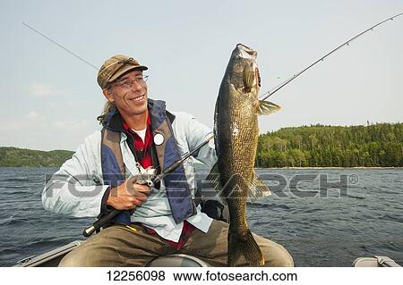 Angler holding a large summer walleye; Ontario, Canada View Large Photo Image Stock Photo - Angler holding a large summer walleye; Ontario, Canada. Fotosearch