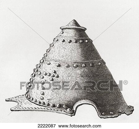 Stock Photo - Anglo Saxon Helmet Dating From C. 900 A. D. During The Reign Of King Alfred The Great, Found At Oxford, England. From The British Army: It's Origins, Progress And Equipment, Published 1868.. Fotosearch