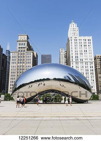 Stock Photograph - Anish Kapoor's Cloud Gate (Bean), Millennium Park; Chicago, Illinois, United States of America. Fotosearch