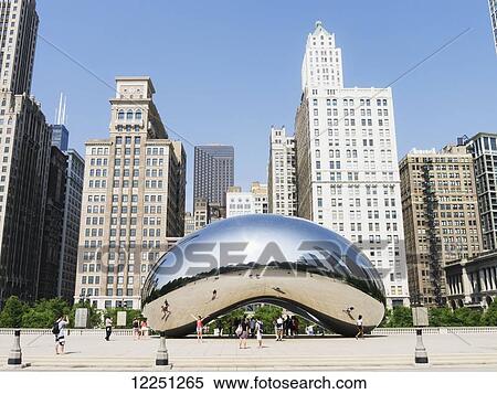 Stock Photography - Anish Kapoor's Cloud Gate (Bean), Millennium Park; Chicago, Illinois, United States of America. Fotosearch