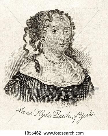 Stock Image - Anne Hyde Duchess Of York 1637-1671 Wife Of James Ii Mother Of Mary Ii And Queen Anne From The Book Crabbs Historical Dictionary Published 1825. Fotosearch