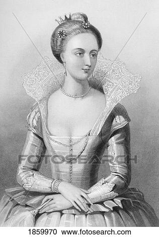 Stock Image - Anne Of Denmark, 1574-1619. Queen Consort Of King James I Of England. Engraved By W. H. Mote After H. Warren. From The Book The Queens Of England, Volume Ii By Sydney Wilmot. Published London Circa. 1890.. Fotosearch