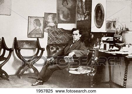 Stock Photography - Anselmo Miguel Nieto, 1881 - 1964. Spanish Artist. Here Seen Sitting In His Studio. From La Esfera, 1914.. Fotosearch