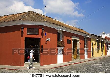 Antigua, Guatemala, Central America; Woman Walking By Jade Store View Large Photo Image Stock Image - Antigua, Guatemala, Central America; Woman Walking By Jade Store. Fotosearch