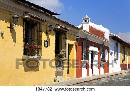 Antigua, Guatemala, Central America; Colonial Architecture Along Streetscape View Large Photo Image Stock Image - Antigua, Guatemala, Central America; Colonial Architecture Along Streetscape. Fotosearch
